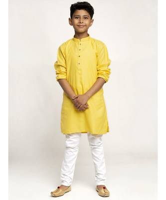 Yellow and White Cotton Boys Kurta Pyjama 1