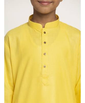 Yellow and White Cotton Boys Kurta Pyjama 2