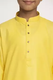 Yellow and White Cotton Boys Kurta Pyjama
