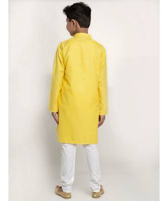 Yellow and White Cotton Boys Kurta Pyjama 4