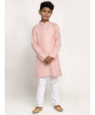 Pink and White Cotton Boys Kurta Pyjama 1