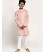 Pink and White Cotton Boys Kurta Pyjama