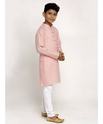 Pink and White Cotton Boys Kurta Pyjama 2