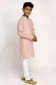Pink and White Cotton Boys Kurta Pyjama