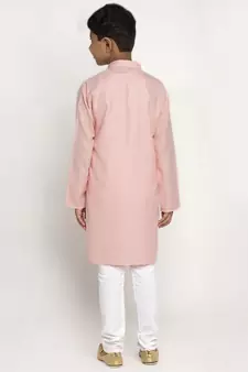 Pink and White Cotton Boys Kurta Pyjama