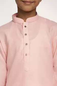 Pink and White Cotton Boys Kurta Pyjama