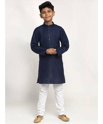 Navy Blue and White Cotton Boys Kurta Pyjama 1