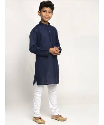 Navy Blue and White Cotton Boys Kurta Pyjama 2