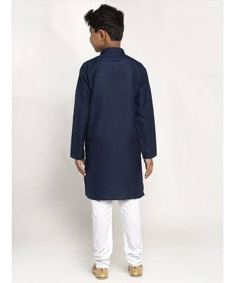 Navy Blue and White Cotton Boys Kurta Pyjama 3