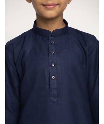 Navy Blue and White Cotton Boys Kurta Pyjama 4
