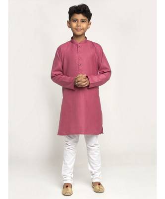 Coral and White Cotton Boys Kurta Pyjama 1
