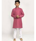 Coral and White Cotton Boys Kurta Pyjama