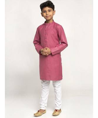 Coral and White Cotton Boys Kurta Pyjama 2