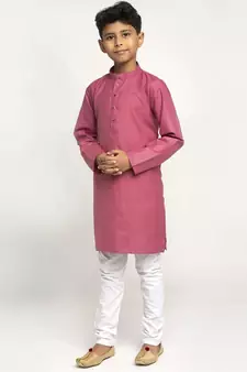 Coral and White Cotton Boys Kurta Pyjama