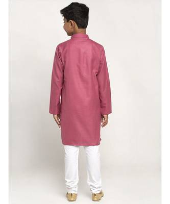 Coral and White Cotton Boys Kurta Pyjama 3