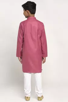 Coral and White Cotton Boys Kurta Pyjama