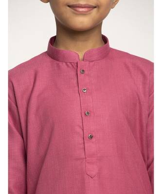 Coral and White Cotton Boys Kurta Pyjama 4