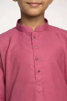 Coral and White Cotton Boys Kurta Pyjama