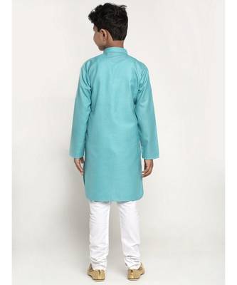 Sea Green and White Cotton Boys Kurta Pyjama 3
