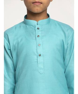 Sea Green and White Cotton Boys Kurta Pyjama 4