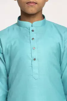 Sea Green and White Cotton Boys Kurta Pyjama