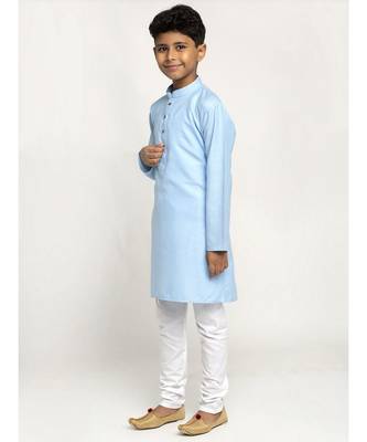 Sky Blue and White Cotton Boys Kurta Pyjama 1