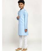 Sky Blue and White Cotton Boys Kurta Pyjama