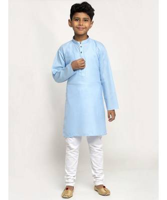 Sky Blue and White Cotton Boys Kurta Pyjama 2