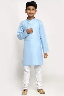 Sky Blue and White Cotton Boys Kurta Pyjama