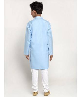 Sky Blue and White Cotton Boys Kurta Pyjama 3