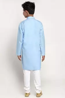 Sky Blue and White Cotton Boys Kurta Pyjama