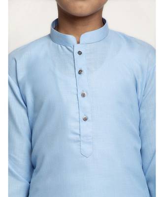 Sky Blue and White Cotton Boys Kurta Pyjama 4
