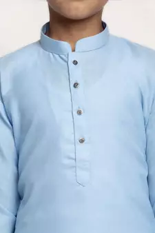 Sky Blue and White Cotton Boys Kurta Pyjama