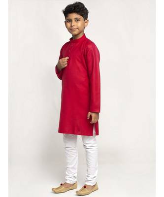 Red and White Cotton Boys Kurta Pyjama 1