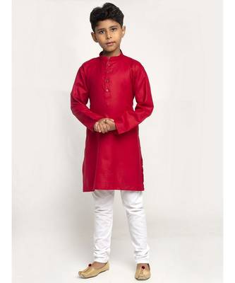 Red and White Cotton Boys Kurta Pyjama 2
