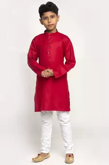 Red and White Cotton Boys Kurta Pyjama