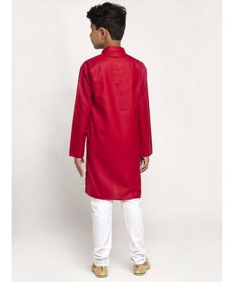 Red and White Cotton Boys Kurta Pyjama 3
