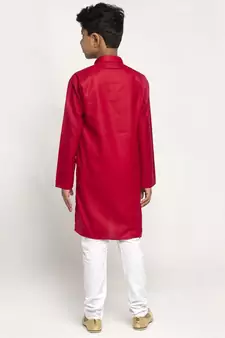 Red and White Cotton Boys Kurta Pyjama