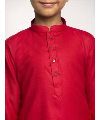 Red and White Cotton Boys Kurta Pyjama 4