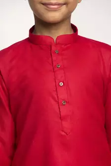Red and White Cotton Boys Kurta Pyjama