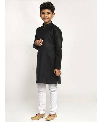 Black and White Cotton Boys Kurta Pyjama 1