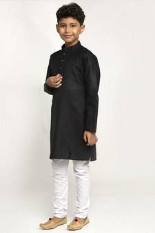 Black and White Cotton Boys Kurta Pyjama