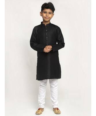 Black and White Cotton Boys Kurta Pyjama 2