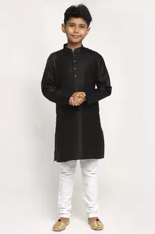 Black and White Cotton Boys Kurta Pyjama