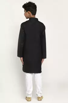 Black and White Cotton Boys Kurta Pyjama
