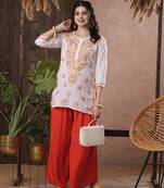 Hand Embroidered White Cotton Lucknowi Chikankari Indian Women Short Kurti