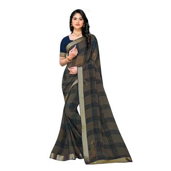 Grey printed georgette saree with blouse 1