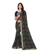 Grey printed georgette saree with blouse