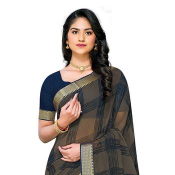 Grey printed georgette saree with blouse 2
