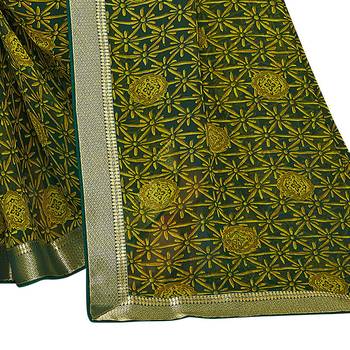 Green printed georgette saree with blouse 3